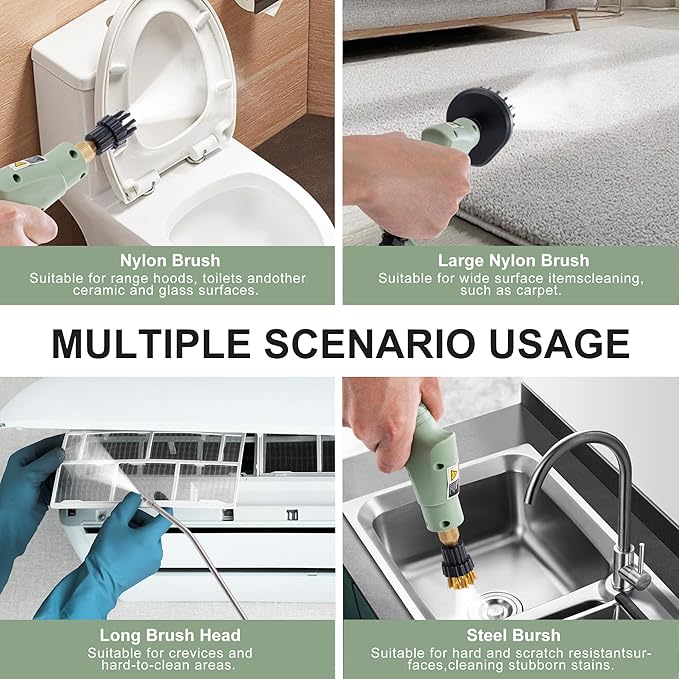 Handheld Steam CleanerSteam Cleaner with Smart Touch Screen High Pressure Steamer15sec Heat-up Deep Cleaning Steamer(Green) for KitchenBathroomFurnitureCarGroutTile and More