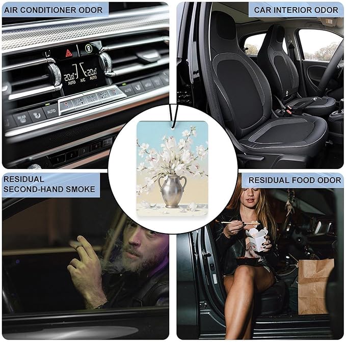 5PCS Car Air Freshener Hanging Personalized Double Sided White Blossom Car Fresheners Long Lasting New Cars Scents Cute Automotive Freshies for Closets Drawers (tea)