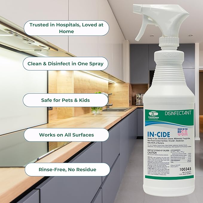 In-Cide Hospital Grade Disinfectant Spray - EPA Registered Cleaner Kills 99.9% MRSA H1N1- Medical Grade for Home Office Clinic - Fresh Scent - 1 Gallon + 32oz Bundle