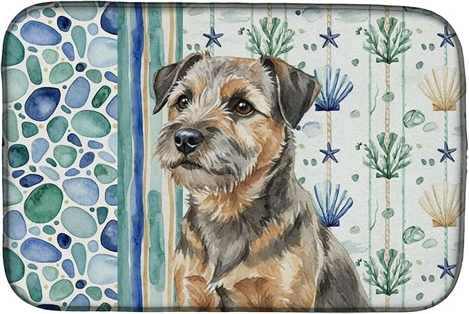 Caroline's Treasures Grizzle and Tan Border Terrier Coastal Sea Glass Dish Drying Mat Absorbent Dish Drying Mat Pad for Kitchen Counter Dish Drainer Mat for Countertop 14 x 21 Multicolor