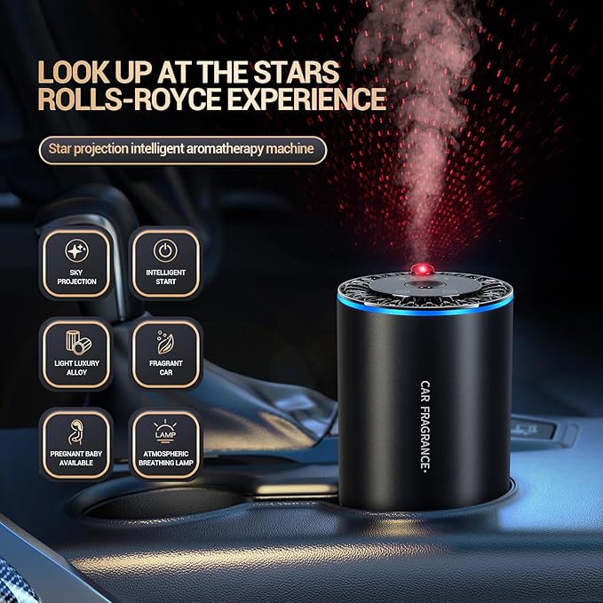 Kwak's Car Air Freshener DiffuserSmart Rechargeable Aromatherapy Essential Oil Diffuser with Starry Sky ProjectionMini Portable Suitable for Car Home and Office