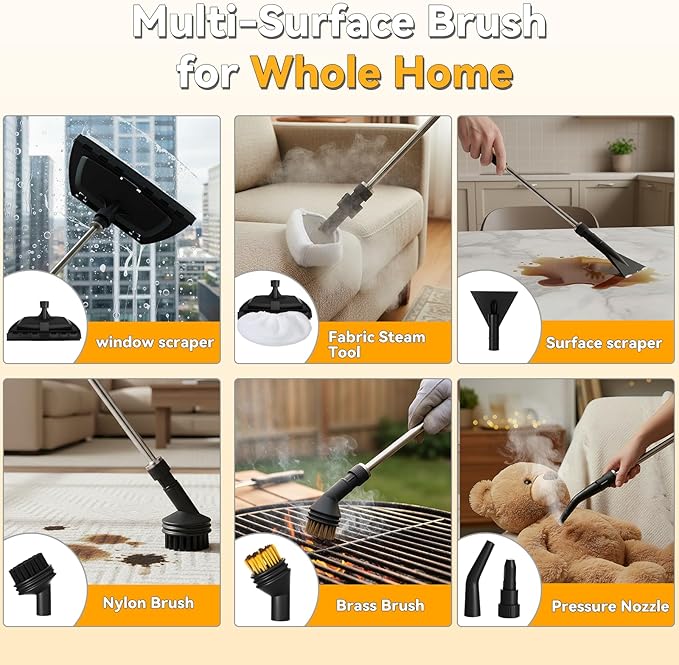 2500W Portable Handheld Steam Cleaner54oz Large Capacity3-Level Adjustable Handle15s Fast Heating Steamer for Cleaning with 20 Pcs AccessoriesPlug-and-Play Steam Cleaner for HomeCarKitchenMore