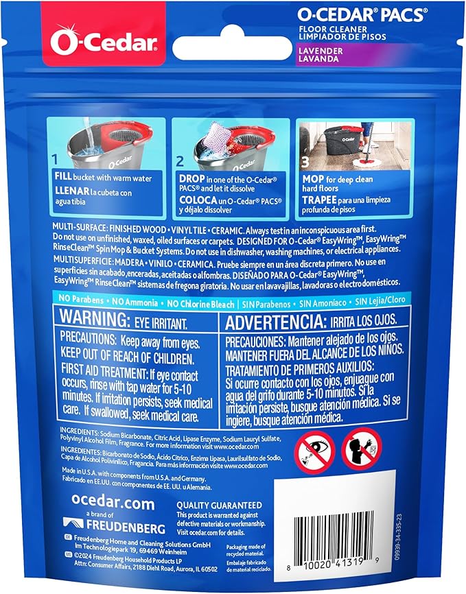 O-Cedar EasyWring Microfiber Spin Mop &amp Bucket Floor Cleaning System + 2 Extra Mop Head Replacements with Lavender Pac (Variety Pack)