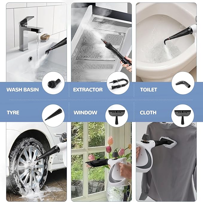 Steam Disinfection Cleaner – Handheld Multi-Purpose Steamer with 8 Accessories Powerful 1500W Steam Child Lock &amp Safety Cap for Home Kitchen Appliances（1 Set Steam Cleaner）