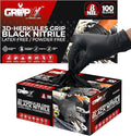 Herkules Grip Heavy Duty 8Mil Black Nitrile Gloves3D Raised Diamond Texture-Latex &amp Powder-Free Industrial Mechanic