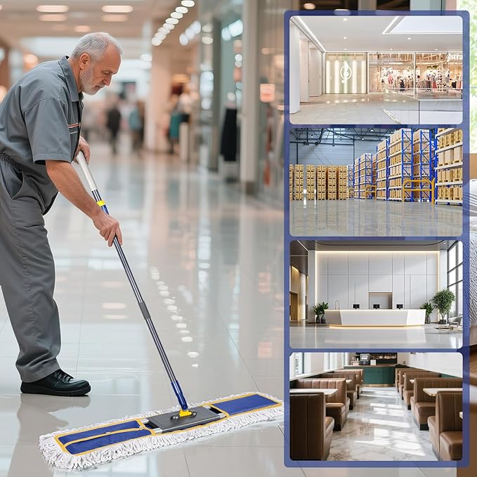 36 Commercial Mop for Floor Cleaning Masthome Heavy Duty Industrial Mop with 3 Pads Professional Microfiber Mops with 60'' Long HandleLarge Dust Mops for Office Garage Warehouse Factory Mall(Blue)