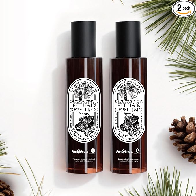 FurGone by Seedshub Pet Hair Repelling Spray Odor Neutralizer | Anti-Static Wrinkle Release Pet-Friendly Botanical Sprays for Clothing and More Pine Nut Scent Up to 2800 Sprays 6.76oz (2 Pack)