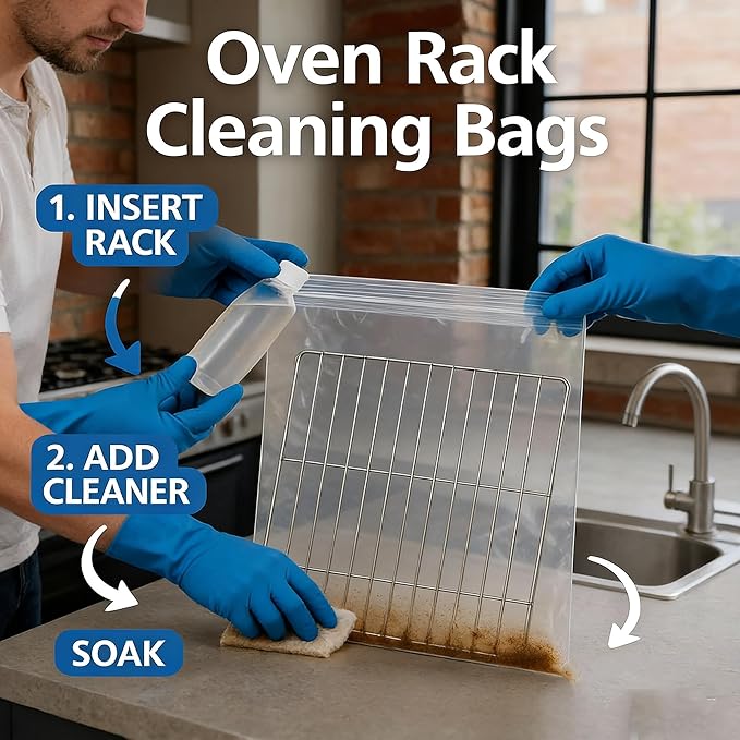 Oven Rack Cleaning Bags Oven Rack Cleaner Bags Heavy Duty No Scrub 5/10/15 Pack Reusable &amp Leak-Proof Environmental Friendly Suitable for Cleaning of Various Sizes (19.6*27.5in10pcs)