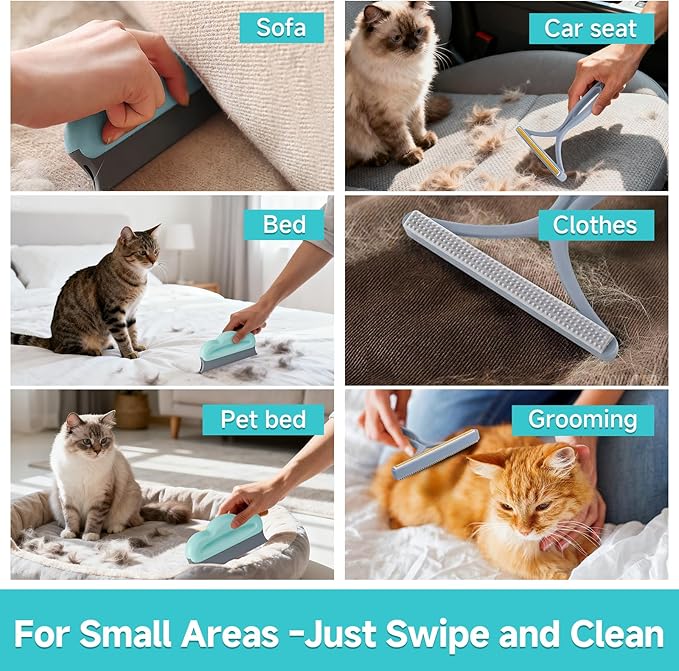 Carpet Rake for Pet Hair Removal Tool Reusable Pet Hair Remover Broom Dog&ampCat Hair Remover Scraper Rake with 54” Adjustable Long Handle 3 Pcs Carpet Brush Rake for Rugs Mats Couch Furniture