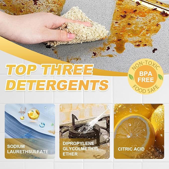 Heavy-Duty Kitchen Degreaser Foam Cleaner Powerful Kitchen Degreaser Spray &amp Dual Side Scrub Sponge Set Grease Remover for Stove Range Hood (2 Standard)