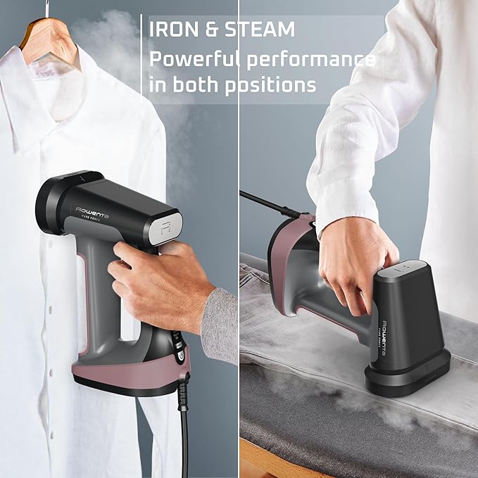 Rowenta Iron Steamer for Clothes 3in1 Hand Held Steamers Clothing Steamer Ironing Lint Remover 7.1 Oz Tank 1875 Watts Auto-Off Black &amp Pink DR8865