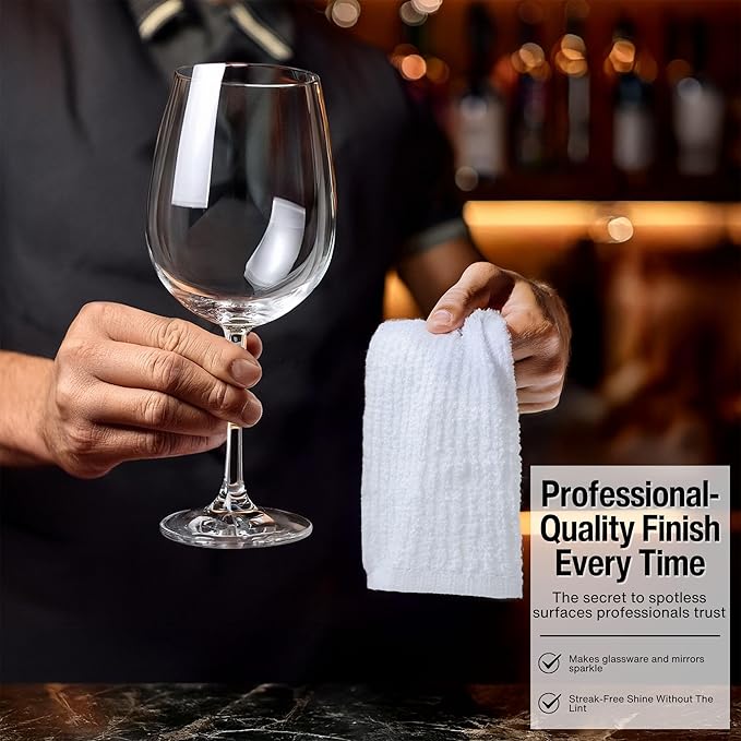 Bar Towels - Bar Mop Cleaning Kitchen Towels (12 Pack 16 x 19”) - Premium Ring-Spun Cotton White Kitchen Bar Towels Restaurant Cleaning Towels Shop Towels and Rags - Bulk Bar Mop Set