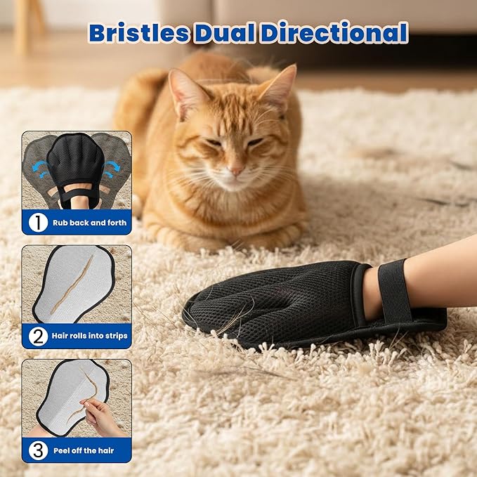 Pet Hair Removal Gloves Reusable Electrostatic Pet Removal Gloves for Cats &amp Dogs Magic Brush Pet Hair Remover Tool for Couch CarpetLaundrySofa(2 PK)