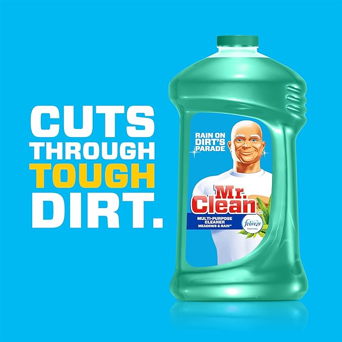Mr. Clean Liquid All Purpose Multi-Surface Cleaner | Meadows and Rain with Febreze Freshness - 45 Ounce Each Bottle (Pack of 2) (Total 90 fl oz)
