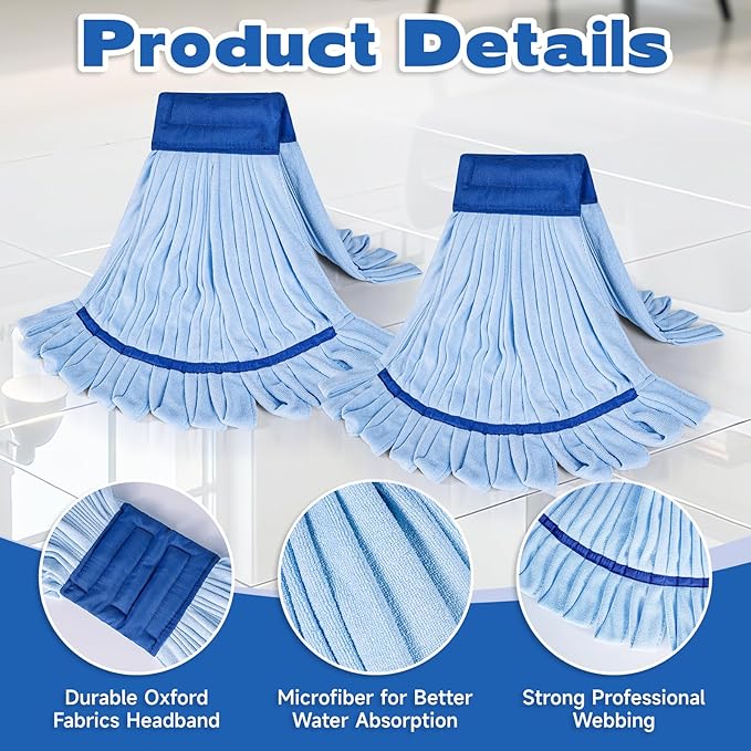Large Microfiber Tube Mop HeadsTube Wet Mop Refill (6 inch)Blue Heavy Duty Industrial Wet Mop Head Refill Highly AbsorbentCommercial Mop Head ReplacementMachine WashableHardwood Floors(6)