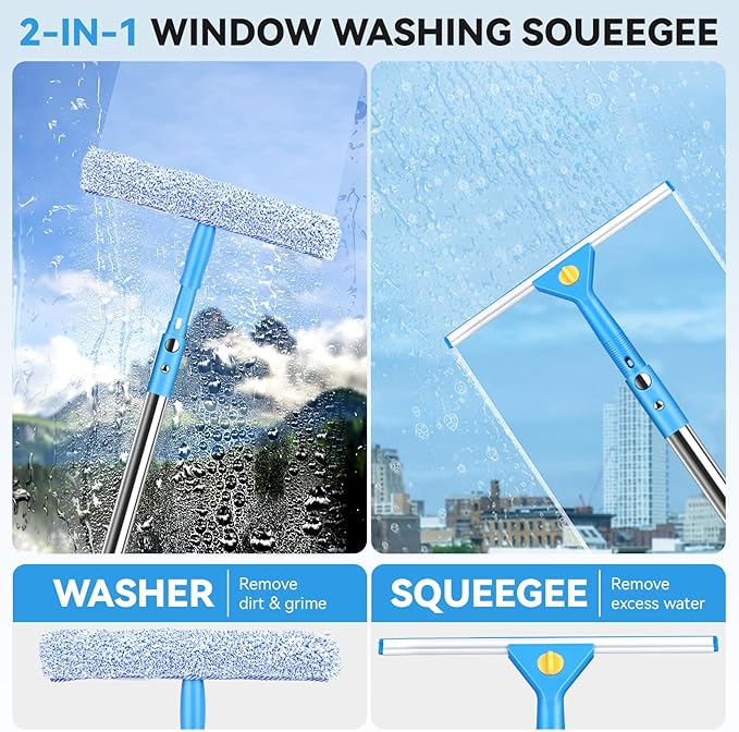 Window Cleaning Kit 10Ft Window Squeegee with Extension Pole Window Washing Kit Squeegee for Window Cleaning Window Cleaner Tool for Indoor Outdoor High Windows Glass