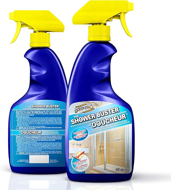 SURF PRO Shower Glass Door Cleaner – Shower Buster Spray for Soap Scum &amp Hard Water Stains – No Scrub Bathroom Cleaner for Glass Tile Chrome Ceramic RV and Septic Safe (500ml / 16.9oz)