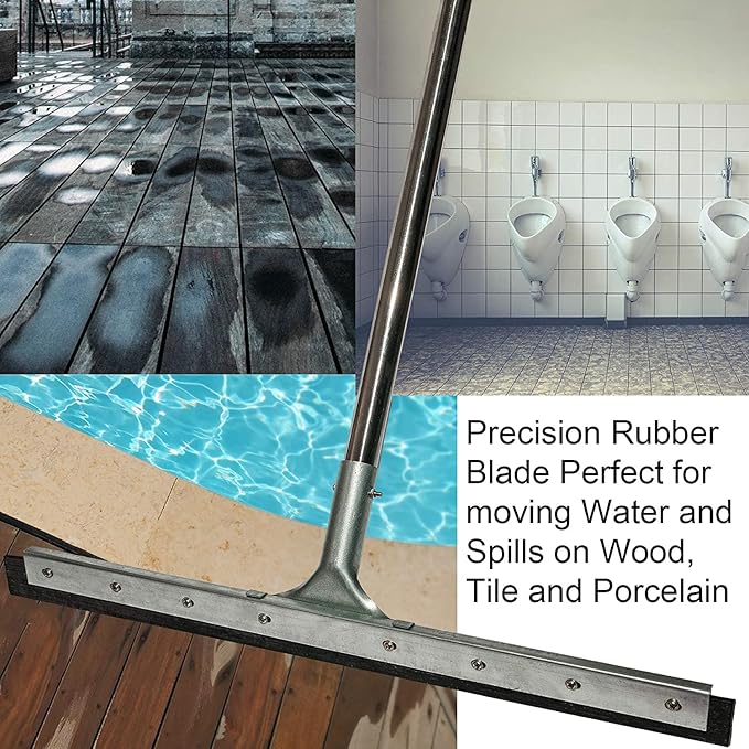 Floor Squeegee Scrubber 55inch Long Stainless Steel Handle with 22inch Wide Silicon Rubber Blade - Perfect Squeegee Broom for Floor Washing and Drying Shower Glass Marble Wood Surfaces
