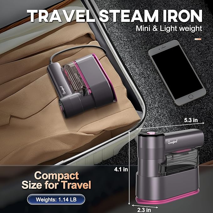 Travel Steamer for Clothes Small Iron - 1000W Portable Steamer &amp Mini Iron10s Fast Heat Handheld Mini Steamer with 8FT Cord Foldable Handle Travel College Dorm &amp Home Essentials (Purple)