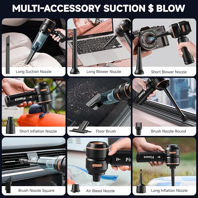 Handheld Vacuum Cordless Car Vacuum Cleaner with Brushless Motor Strong Suction Vacuum &amp Compressed Air Dusters with LED Light Wireless Mini Portable Hand Vacuum Blower for Home Pet (Black)