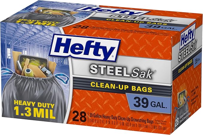 Hefty SteelSak Heavy Duty Large Clean-Up Trash Bags 39 Gallon 28 Count