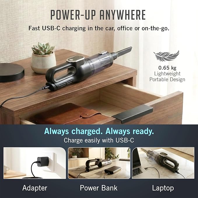 Car Vacuum Portable Cordless 4-in-1 Mini Car Vacuum with 19500pa Suction &amp Air Duster USB-C Charging Smart Digital Display Handheld Vacuum with LED Light Multi Nozzles for Car Home Office