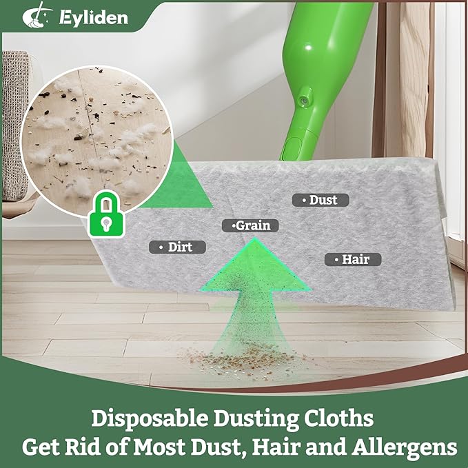 Eyliden Spray Mop - Design for Small Spaces | 12 Disposable Cloths 1 Reusable Pad 13 oz Refillable Bottle | Wet Mops for Apartments and Dorms Floors Lock Tight Design No Lost Pads - Swivel Head
