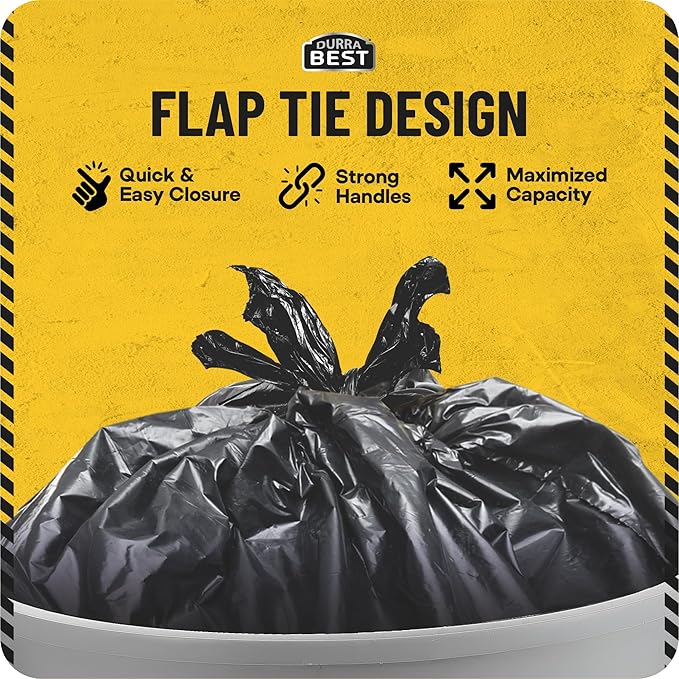 MAAXForce 55 Gallon Contractor Trash Bags with Flap Ties | 2 Mil Heavy-Duty Black Garbage Bags | Leak-Proof &amp Puncture-Resistant | Made in USA | 36 x 56 Large Construction &amp Yard Bags (40-Co