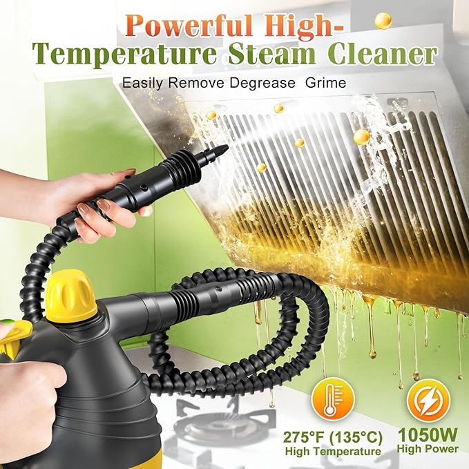 Handheld Steam Cleaner - 275°F High-Temp Fast Heating Multi-Surface Steamer for Cleaning 100% Chemical-Free Pet Safe Portable Steam Cleaner for Home/Bath/Window/Car Detailing/Upholstery/Couch/Grout