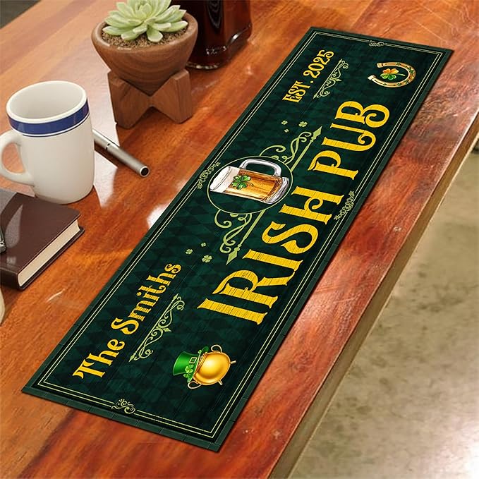 THUYPT Personalized Irish Drying Mat for St Patrick's Day Decor Irish Bar Pub Accessories Spill Mat Countertop Bar Shamrock Dish Drying Mat for Bar Counter Absorbent Coffee Maker (04)