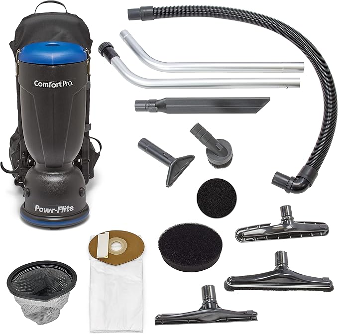 Powr-Flite Comfort Pro Backpack Vacuum Cleaner 6 Quart Commercial Vacuum Cleaner with Premium Tool Kit HEPA Vacuum BP6S