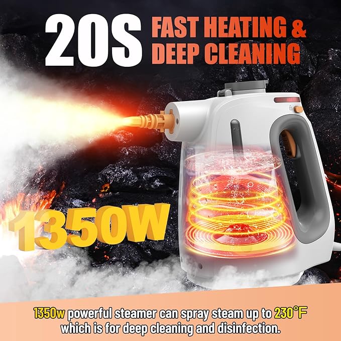 Heavy Duty Handheld Steam Cleaner for Cleaning with Lockable Steam Button&amp11pcs Accessories Unlimited Water Addition for Continuous Steaming Multi-Purpose Steamer for Cleaning Car Grout (grey)