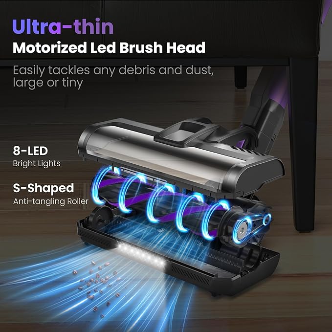 8-in-1 Cordless Vacuum Cleaner for Home 30000Pa/450W Lightweight Handheld Hardwood Floor Vacuum for Carpet Pet Hair (Purple)