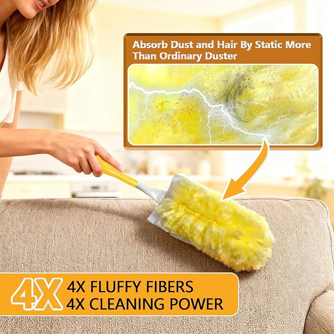 60 Pack Duster Refills Kit Fit for Swiffer Duster Handle360° Deep Cleaner Heavy Duty Replacement with 1 Handle(Yellow)