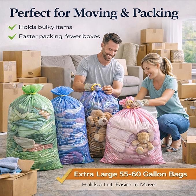 YoYoRain-(55-60) Gallon Colorful Trash Bag Large Garbage Bag-22Mic 38 x 58Perfect for IndustrialLawnYard Waste and Kitchen(50Bags).