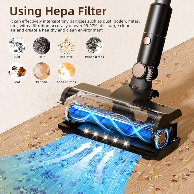 COWSAR Cordless Stick Vacuum Cleaner Bagless Lightweight Stick Vacuum for Carpet and Floor 8-in-1 Rechargeable Wireless Powerful Suction Vacuum Cleaner for Home Gray