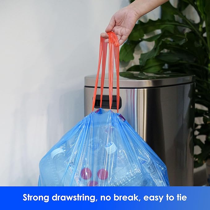 30 Gallon Recycling Trash Bags Unscented 120 Count Drawstring Garbage Bags Pre-Separated Ultra Strong Leakproof Sturdy Translucent Blue