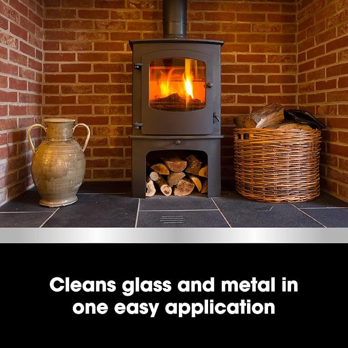 Furniture Clinic Stove Care Kit – Clean &amp Restore Log Burners Grates &amp Fireplaces | Removes Soot &amp Dirt | One Bottle Glass &amp Metal Cleaner + Stove Polish | 500ml / 17 Fl Oz Each Bott