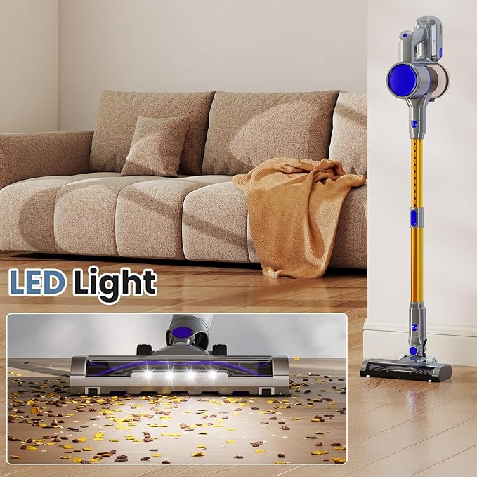 DUMOS Cordless Vacuum Cleaner Lightweight Stick Vacuum Cleaners for Home Powerful Suction &amp LED Lights Rechargeable Battery for Carpets Pet Hair Hardwood Floors
