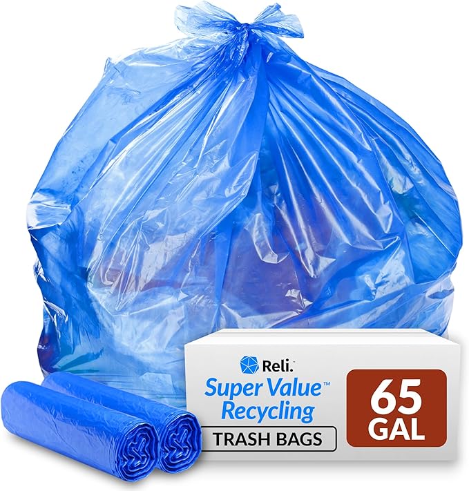 Reli. SuperValue 65 Gallon Recycling Bags | 50 Count | Blue Trash Bags | Made in the USA