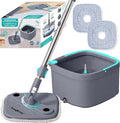 TRUE &amp TIDY Square Spin Mop &amp Bucket System – Dual Chamber for Clean &amp Dirty Water 360° Rotating Self-Wringing Mop with Built-in Scrub Brush Stainless Steel Handle &amp 2 Reusable Micro