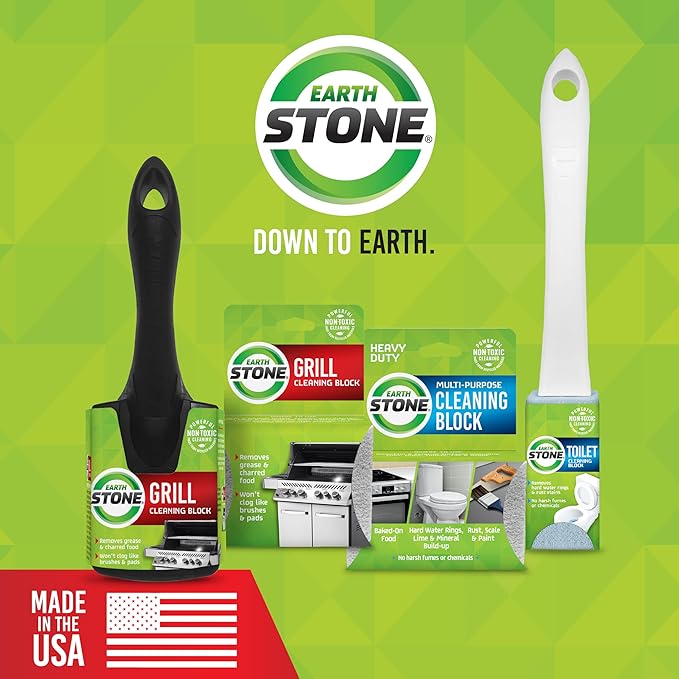 EarthStone Toilet Cleaning Block with 9 EZ-Grip Built-In Handle Removes Hardwater and Rust Stains Made in the USA 2-Pack
