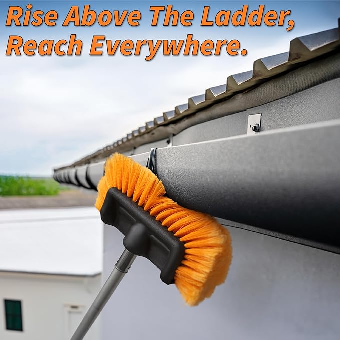 36 Foot High Reach Telescoping Duster Kit and Vinyl Siding Brushes with 5-30 ft Extension Pole // High Ceiling Cleaning and Window Washing kit // Exterior &amp Interior House and Gutter Cleaning Brus