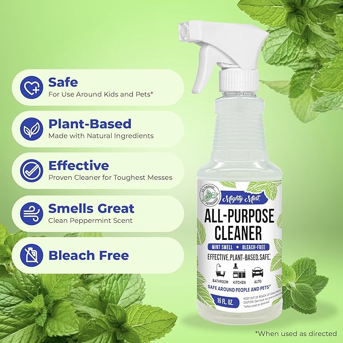 Mighty Mint All-Purpose Cleaner Spray for Home Kitchen Bathroom Natural Peppermint Scent 16oz - 2 Pack