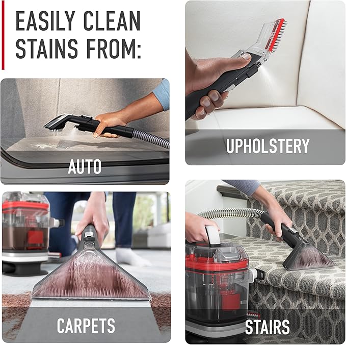 Hoover CleanSlate Plus Portable Carpet + Upholstery Spot Cleaner Machine Powerful Suction with Versatile Tools Pet Stain Remover Car and Auto Detailer Pair with Hoover Carpet Cleaner Solution
