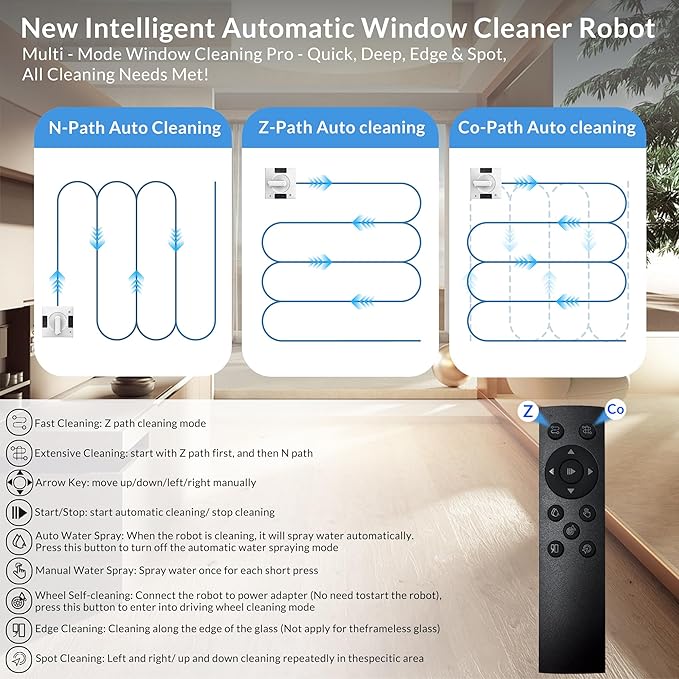 Smart Window Cleaning Robot With Dual Water Spray3800pa Suction Multiple Anti - Fall ProtectionAI Path PlanningApp &amp Remote ControlIdeal Window Washer Robot For High-Rise Windows And Glass Do