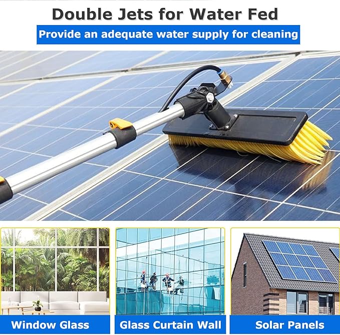 Window Cleaning Kit with Extension PoleOutdoor Window CleanerSolar Panel Cleaning System Extendable Telespole Water Fed Brush Spray Washer12Ft/3.6M/24Ft/7.5M