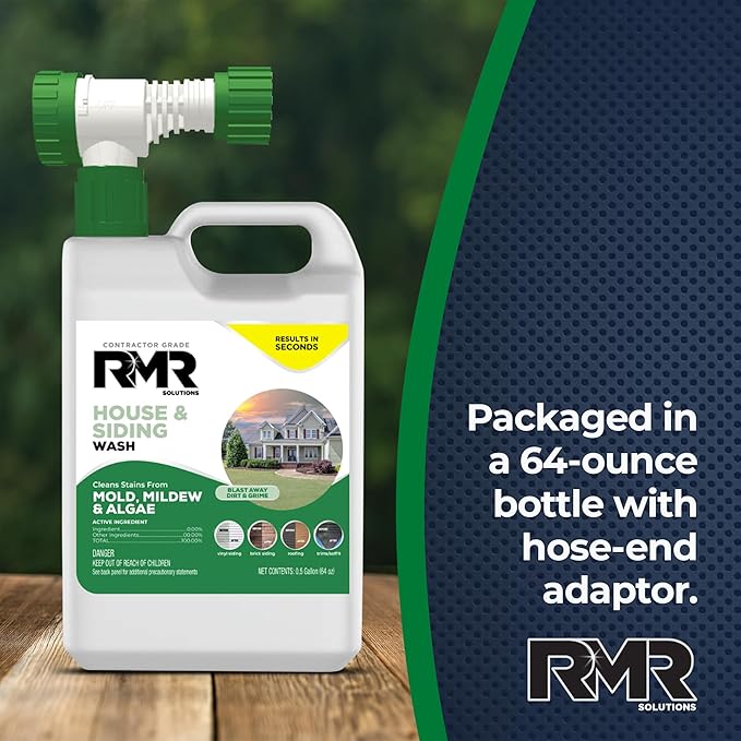 RMR House and Siding Wash - Commercial-Grade Outdoor Stain Remover for Mold Mildew and Algae 64 Ounce Bottle With Hose-End Adapter