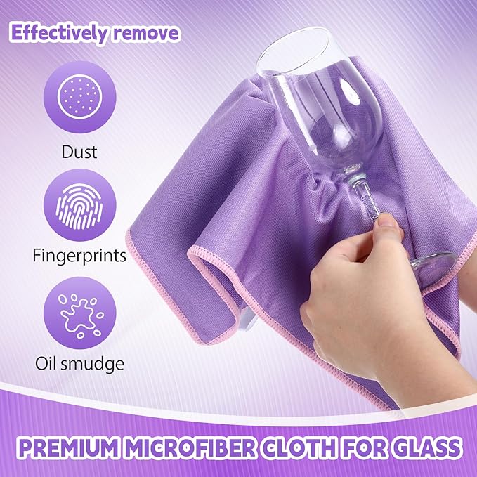 Maxcheck 24 Pack Magic Cleaning Cloth 16 x 16 Inch Microfiber Glass Cleaning Cloths Reusable Lint Free Microfiber Towels for Kitchen Dish Windows Mirror Glass Car(Purple)