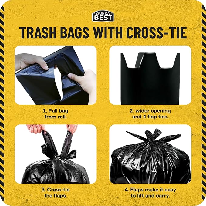 MAAXForce 55 Gallon Contractor Trash Bags with Flap Ties | 2 Mil Heavy-Duty Black Garbage Bags | Leak-Proof &amp Puncture-Resistant | Made in USA | 36 x 56 Large Construction &amp Yard Bags (40-Co